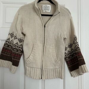 Old Navy Cream Zip-Front Knit Cardigan with Brown & Pink Accents